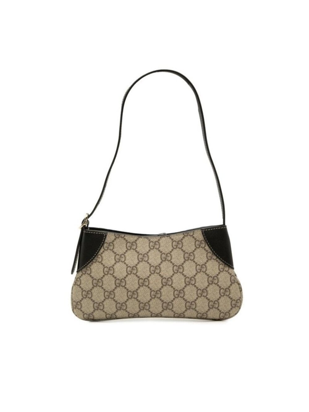 Gucci GG Emblem Supreme Handbag Bag Beige Black Leather